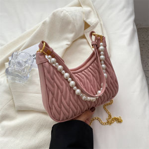 Fashionable Pearl Embroidery Thread Underarm Womens Bag 2025 New Spring Summer Chain Crossbody Bag Soft PU Leather