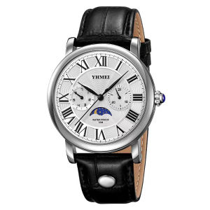 Business Trends Watch Mens Leather Belt Multi-Functional Fashion Retro Roman Scale Sun Moon Star Quartz Watch Student