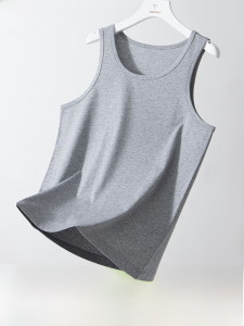 Miiow | Grey Pure Cotton Vest Mens Summer Casual Home Sport Shirt MiiOW Cat Person Simple Style Online Exclusive Cotton Fabric