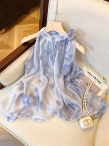 Elegant Chiffon Top French Gradient Butterfly Knot Neck Vest Women Summer Sleeveless Belly Cover Small Shirt French Style
