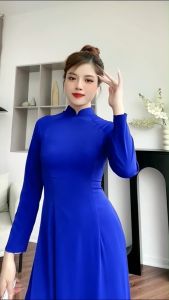 Áo dài lụa trơn truyền thống nữ màu xanh coban Áo dài xanh dương đậm đoàn thanh niên thanh lịch dự sự kiện
