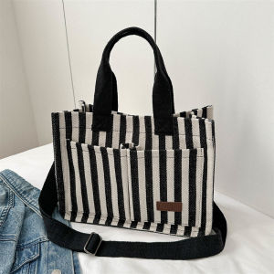 Fashionable Large Capacity Commuter Bag 2023 New Womens Striped Canvas Crossbody Handbag Casual Tote Bag With Zipper