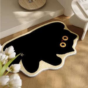 VIKAMA Soft Fuzzy Cat Rug - Anti-slip Water-Resistant Bathroom Mat - Curved Door Mat for Entryway - Home Decor