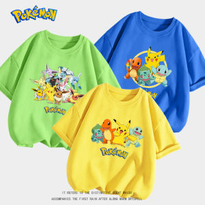 Bandai | Pok É Mon Pikachu Eevee Summer Short Sleeved T-shirt for Boys and Girls Middle Aged Children Pet Pok É Mon Top