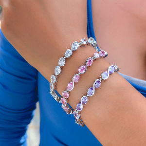 Sequito Trang Phục Thanh Lịch Đồ Trang Sức mạ bạc Nhiều Màu Vòng Đeo Tay Pave Aaa Hình Bầu Dục đá Cubic Zirconia Cho Hàng Ngày Đảng B401