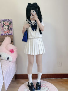 Qiqi Original JK Uniform Pure Color Pleated Skirt Preppy Style High Waist Skirt for Schools Sense Graduation White Skirt for Women