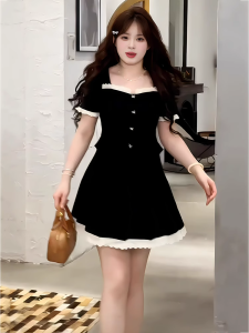 Bộ Công Chúa Gu Jinglei Kích Thước Lớn Sang Trọng: Áo Ngắn Tay + Váy Nửa Bộ Hai Mảnh Dành Cho Nữ Có Thể Điều Chỉnh Kích Thước