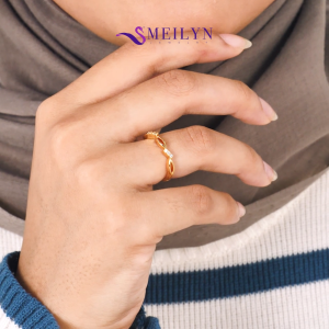 MEILYN Cincin Fashion Wanita Motif Elips Mata Baris Cantik Kasual Elegan Lapis Emas 0221250308