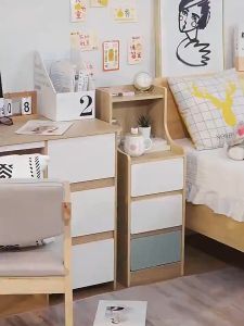 HL ตู้ข้างเตียง ตู้ข้างเตียงไม้ พร้อมชั้นวางลิ้นชัก โต๊ะข้างเตียง ชั้นวางของหัวเตียงแบบมินิมอล ลิ้นชักหัวเตียง ตู้ข้างเตียงพร้อมชั้นวางลิ้นชัก โต๊ะวางข้างเตียง