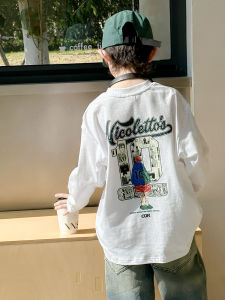 Cool Boys Autumn Winter Cotton T-Shirt Hoodie Cartoon Print Casual Long Sleeve round Neck Top for 3-14 Years Old Kids
