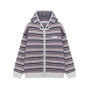 CANOTWAIT_ | Color Stripe Hoodie Zipper Sweater Jacket
