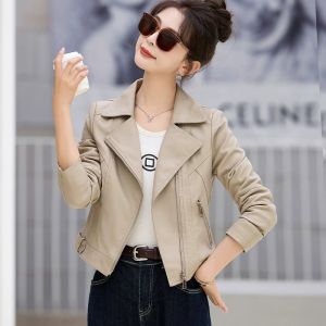 OUCAO | Short Stylish Retro High-end Leather Jacket