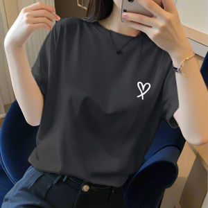 Premium Grey Pure Cotton Short Sleeve T-Shirt Womens Loose Fit Summer New Style Thin Breathable Simple round Neck Top