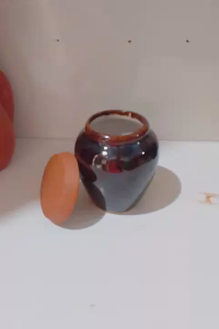 Set 3 lu uống nước men nâu kèm nắp