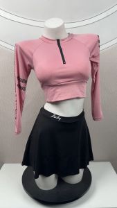 ชุดว่ายน้ำกีฬา ชุดว่าน้ำผู้หญิง แขนยาวกระโปรง ผ้าเกรดพรีเมี่ยม เอวสูงมีซิป