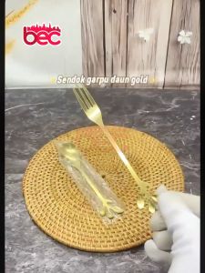 [BEC] Sendok Garpu Emas Teh Kopi dan Dessert / Teaspoon Handle Daun / Sendok Garpu Daun Gold