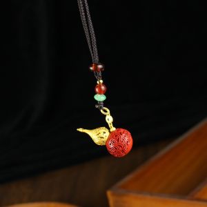 สร้อยคอทองแดงแท้แบบโลหะผสมสำหรับทั้งชายและหญิง ลูกปัดทรงกล้วยหอมสีแดง ลวดลายพุทธศาสนา แฟชั่นใหม่ ลูกปัดสำหรับกระจกมองหลังรถยนต์