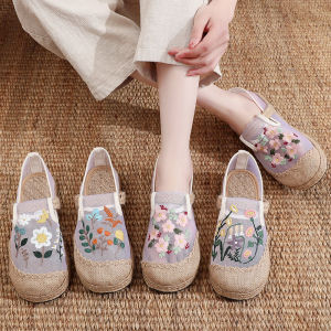 Beijing Ladies Embroidered Linen Mesh Cloth Shoes Retro Artistic Casual Fisherman Shoes Odor-Resistant Breathable Versatile Lazy Person Footwear
