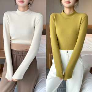 Womens Thermal Mid-Neck Fleece-Lined Thickened Base Shirt Half-High Collar Inner Wear Autumn Winter 2024 New Style Dervo