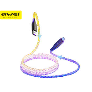 Awei CL-127T RGB Light Type-C 1m Fast Charging 66W Data Sync Transfer Braided Cord Temperature Control Flexible Cord