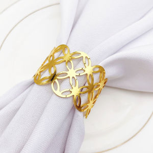 High End Hotel Metal Hollow out Napkin Ring Sample Room Chinese Style Napkin Circle Durable Restaurant Tableware Stainless Steel