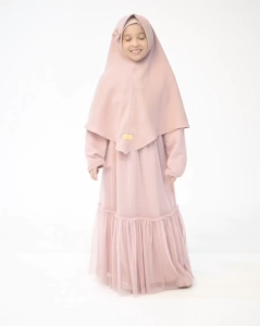 Gamis Set Haura by Labella (Dusty pink White)
