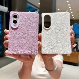 szhaiyu | Fashion Glitter Phone Case With Lace Pattern Leather For Samsung Z Fold 8 Wide Shockproof Axis protection Strap Slim fit Cover