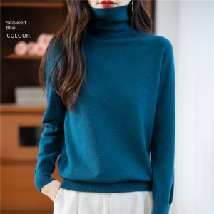 High-Neck Solid-Color Long-Sleeved Womens Pullover For Autumn And Winter Fashionable And Comfortable Knitted Sweater -WQ122
