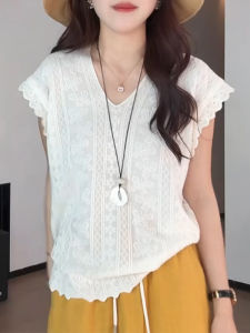 Shalldoer | Stylish V-Neck Lace Flying Sleeve Knitwear
