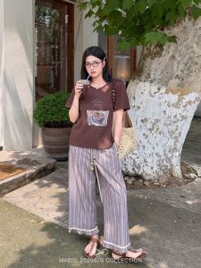 MASISI | Stripe Wide Leg Pants Large Size