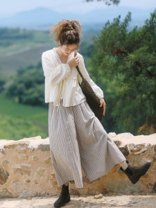 High Waist Wide Leg Cotton Linen Casual Pants Womens Loose Fit Comfortable Trousers Floral Patterned Autumn New Arrival