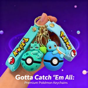 Bandai | Pokémon Poké Ball Keychain Set Anime Collectible Pikachu Eevee Charmander Figure Keychain Key Ring for Bag Backpack Gift