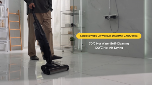 Deerma Wet & Dry Cordless Vacuum Cleaner – 70°C Hot Water Cleaning 100°C Air Drying 20000Pa Powerful Suction 50min Runtime Anti-Hair Tangle IPX6 Washable Roller