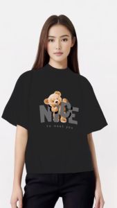 Baju Kaos Atasan Bear Beruang Nice To Meet You Wanita Pria Dewasa Jumbo Oversize Lucu Lengan Pendek