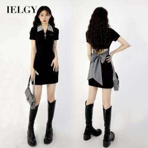 IELGY polo-neck dress womens A-line open waist back bow