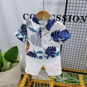 Baby Boy Summer Floral Print Cotton Linen Short Sleeve Shirt Beachwear Childrens Casual Top Kids Clothing Hawaiian Style