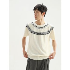 Stay the Night Isle Knitted Wool Blend Cool Silk round Neck Comfortable Breathable Shoulder Insert Short Sleeve Mens T-shirt