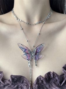 Minimalist Purple Butterfly Necklace for Women Necklace Clavicle Chain Accessories Exquisite Fancy Niche Style 2024 New Accessories