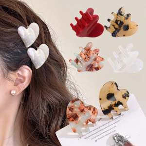 4pcs Glitter Acrylic Love Heart Hair Clips / Vintage Decorative Hairpins / Elegant French Style Headwear / Daily Styling Accessories