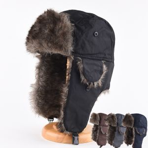 Mens Warm Soldier Hat Winter Pilot Patrolman Earmuffs Polyester Fiber Warm Russian Ski Hat Windproof Cold Pilot Hats