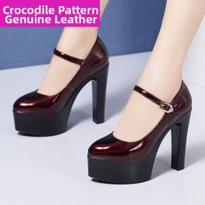 ZHUONILA | Red Crocodile Pattern Patent Leather High Heels T-Stage Performance