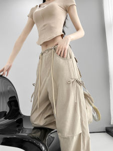 American Style Work Pants Women Summer New Butterfly Knot Quick Dry Sports Loose Wide Leg Pants Floor-Length Pants