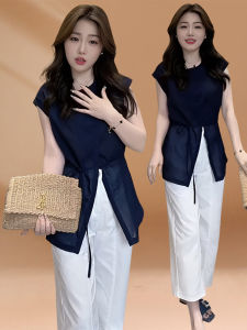 Áo Sơ Mi Nữ Cổ Tròn Không Tay Kiểu Pháp Thanh Lịch Mùa Hè 2025 Mới Màu Trơn Nhẹ Thanh Lịch Áo Dài Tay Áo Chui Đầu