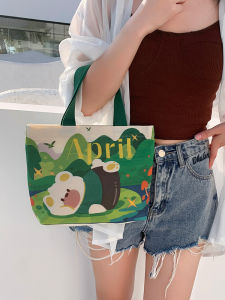 Cute Cartoon Canvas Bag Large Capacity Womens Handbag for Commuting Office Workers Student Tutoring Bag Shoulder Bag