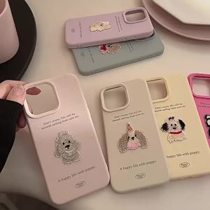 JIFANPAUL | Ốp Lưng Mềm Bảo Vệ cho iPhone 16/15 Pro/13/14 Max/12/11 Plus với Thiết Kế Thêu Chó Cartoon
