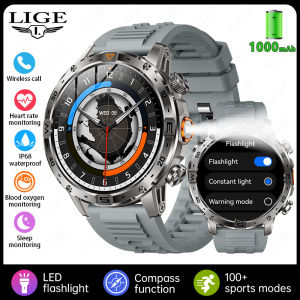 LIGE | LIGE 2026 Military Outdoor Compass Smart Watches 1000mAh Battery LED Flashlight IP68 Waterproof Sports Bluetooth Call Smartwatch