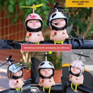 Pink Pig with Helmet Propeller Cute Little Wind-breaking Duck Road Bike Motor Helmet Riding Cycling Car Cute Ornament Decor