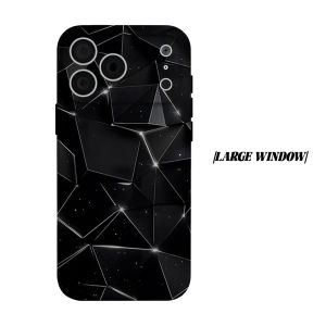 Black Geometric Crystal Polygon Phone Case for iPhone 18 17 16 15 14 13 12 11 Air Pro Max Plus Double-layer Cover