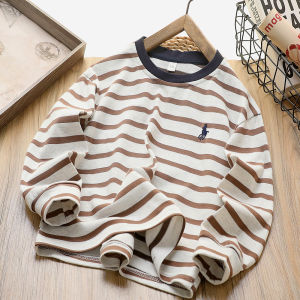 Boys Striped Long Sleeve T-Shirt round Neck Casual Base Shirt Spring Autumn Cotton Polyester Blend Comfortable Soft Treatment