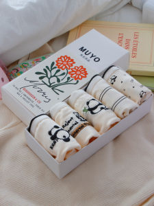 5-Piece Gift Box Class A Cotton Black and White Panda Pure Cotton Womens Underwear 5A Antibacterial Mid-Waist Cartoon Cute Girl Student